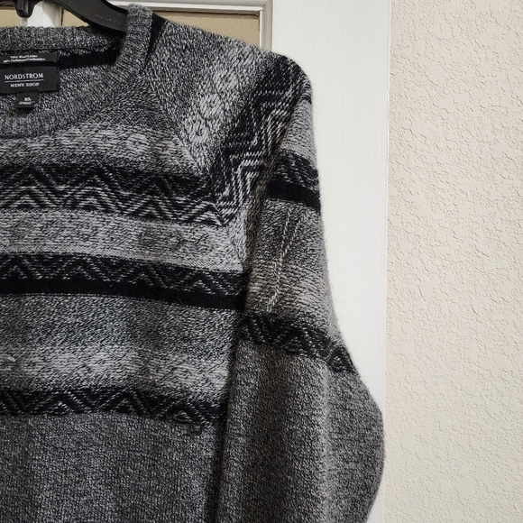 Nordstrom Men’s Shop Wool Cashmere Fair Isle Sweater Gray Black XL - Picture 13 of 15